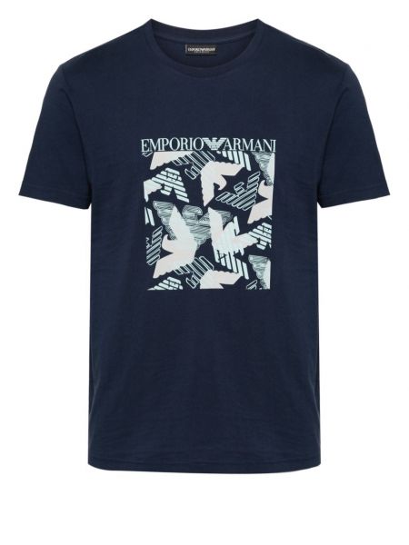 Bavlnené tričko s potlačou Emporio Armani modrá