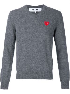 Haftowany sweter w serca Comme Des Garcons Play szary