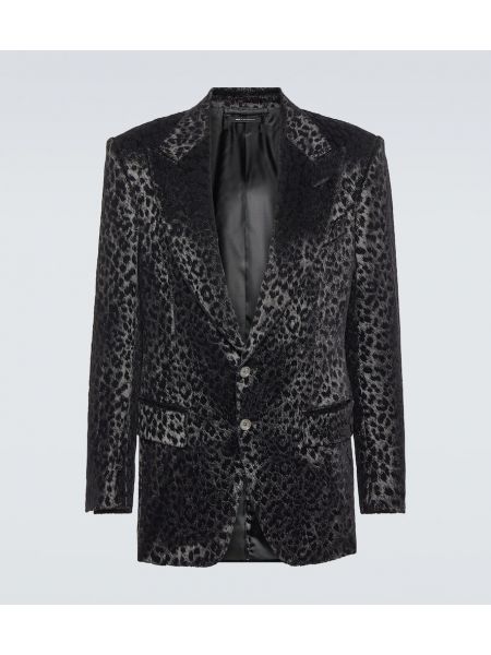Zamatové sako s potlačou s leopardím vzorom Tom Ford čierna