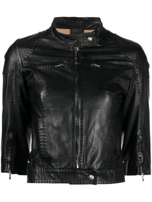 Kožená bunda na zip se stojáčkem s kapsami Fendi Pre-owned - černá