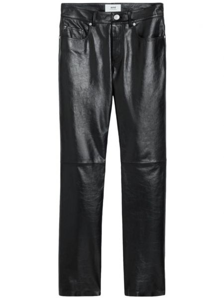 Kožne hlače ravnih nogavica Ami Paris crna