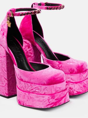 Pantofi cu toc de catifea cu platformă Versace roz