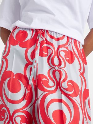 Μεταξωτό παντελόνι με σχέδιο σε φαρδιά γραμμή Dries Van Noten κόκκινο