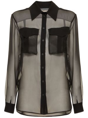 Prozorna svilena srajca iz šifona Alberta Ferretti črna