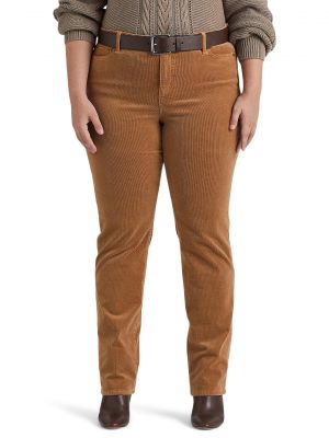 Вельветовые прямые брюки Lauren Ralph Lauren коричневые