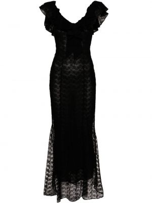 Вечерна рокля на цветя с волани с дантела Alessandra Rich черно