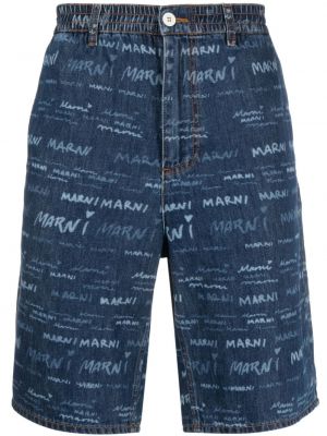 Kratke jeans hlače s potiskom Marni modra
