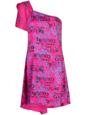 Коктейлна рокля с принт Versace Jeans Couture розово