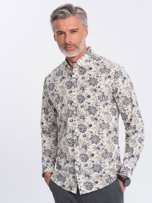 Φλοράλ πουκάμισο σε στενή γραμμή Ombre μπεζ