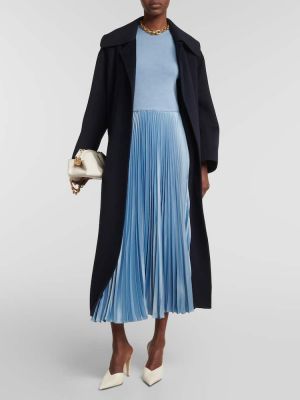 Pliszírozott gyapjú midi ruha Polo Ralph Lauren kék