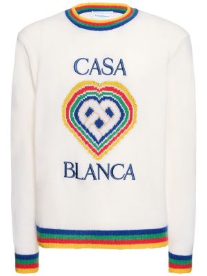 Bombažni pulover z vzorcem srca Casablanca bela