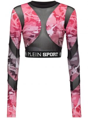 Kamufliažinis raštuotas sportiniai marškinėliai be rankovių Plein Sport rožinė