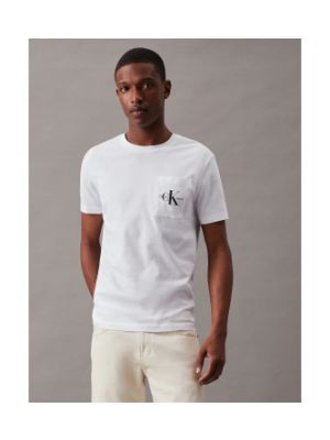 T-shirt slim en coton avec manches courtes Calvin Klein Jeans blanc