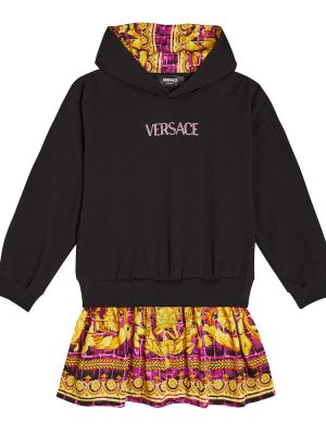 Trykt bomuld kjole for piger Versace Kids sort