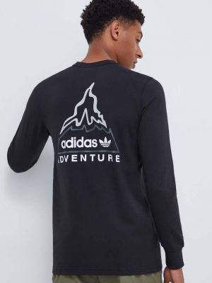 Černé bavlněné tričko s dlouhým rukávem s potiskem s dlouhými rukávy Adidas Originals