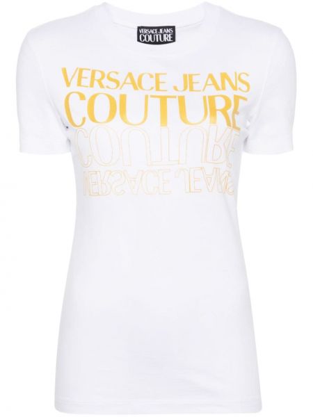 Pérové bavlnené tričko Versace Jeans Couture biela