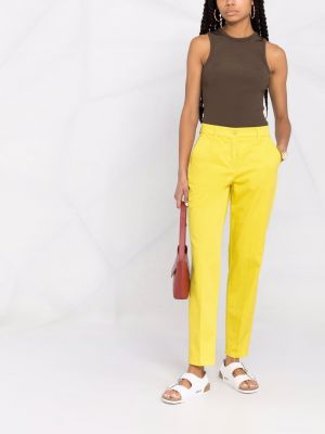 Bavlněné rovné kalhoty s vysokým pasem s páskem Jacob Cohen - žlutá