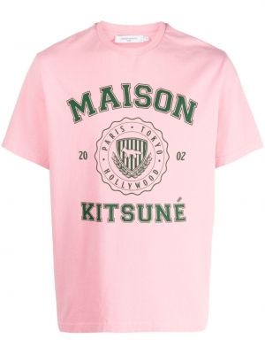 Kokvilnas t-krekls ar apdruku Maison Kitsuné rozā