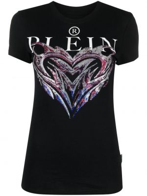 Koszulka z nadrukiem z kryształkami Philipp Plein czarna