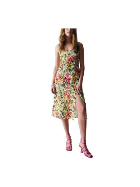 Sukienka midi w kwiatki Salsa zielona