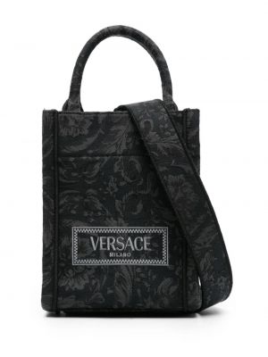 Borsa shopper ricamata in tessuto jacquard Versace