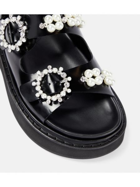 Sandały z perełkami skórzane na platformie Simone Rocha czarne