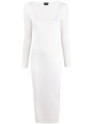 Кашмирена копринена миди рокля Tom Ford бяло