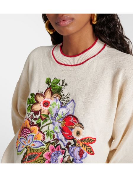Bavlněný kašmírový svetr s výšivkou Etro bílý