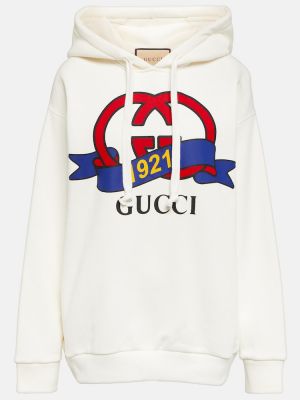 Pamučna hoodie s kapuljačom od jersey Gucci bijela