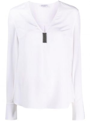 Μεταξωτή μπλούζα με διαφανεια Brunello Cucinelli λευκό