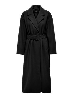 Jednofarebný priliehavý kabát s opaskom Only Petite - čierna