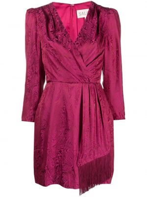 Копринена вечерна рокля с абстрактен десен Saloni розово