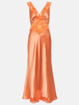 Čipkované hodvábne dlouhé šaty Sir oranžová