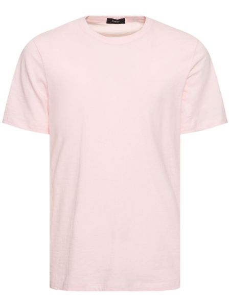Βαμβακερή μπλούζα με κοντό μανίκι Theory ροζ