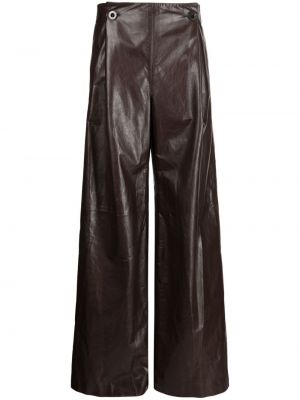Pantaloni din piele cu croială lejeră Rosetta Getty maro