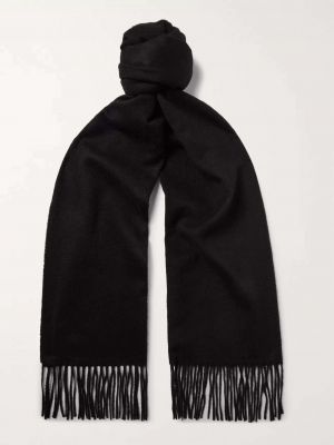 Черный кашемировый шарф с бахромой Johnstons Of Elgin