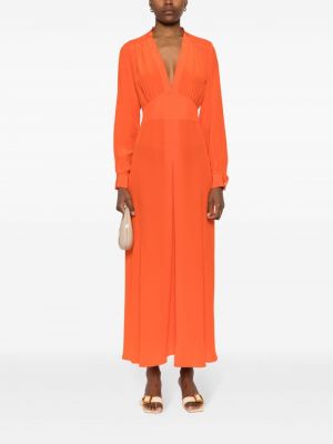 Robe mi-longue en soie à col v Kiton orange