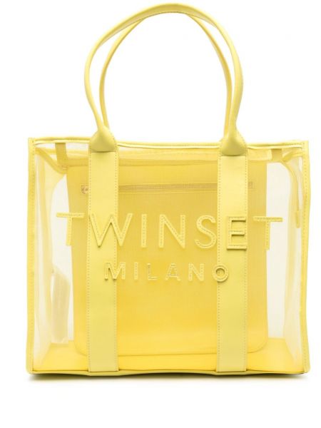 Τσάντα shopper από διχτυωτό Twinset κίτρινο
