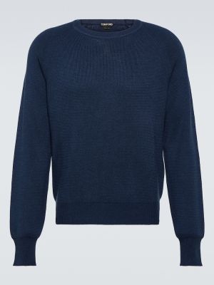 Bavlněný hedvábný vlněný svetr Tom Ford modrý