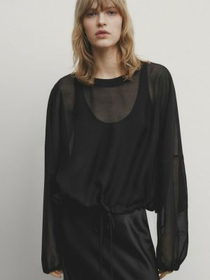 Прозрачная блузка Massimo Dutti черная