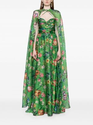 Raštuotas gėlėtas vakarinė suknelė Marchesa Notte žalia