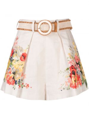 Lanene kratke hlače s cvjetnim printom Zimmermann bijela
