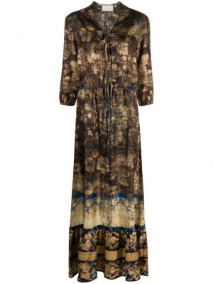 Svilena maksi haljina s cvjetnim printom s printom Pierre-louis Mascia smeđa