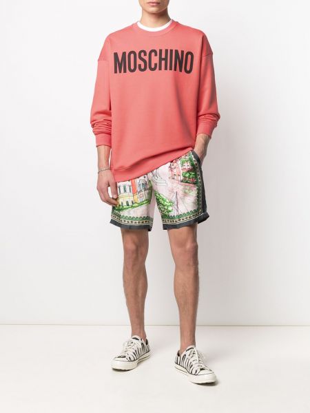Raštuotas džemperis be gobtuvo Moschino rožinė