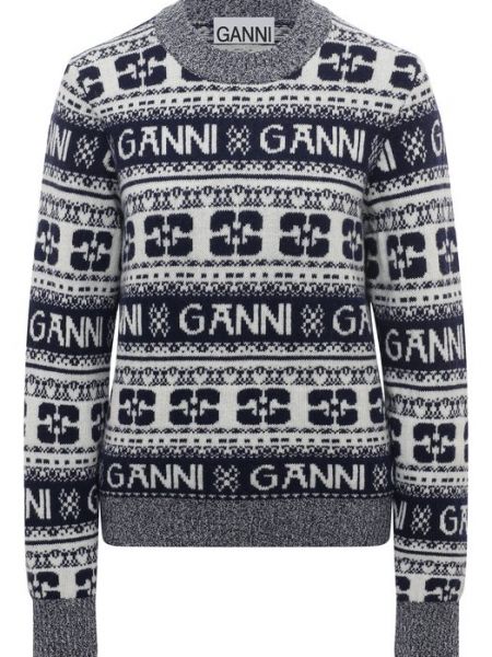 Шерстяной свитер Ganni синий