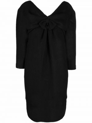 Hedvábné šaty s mašlí s výstřihem do v Chanel Pre-owned - černá