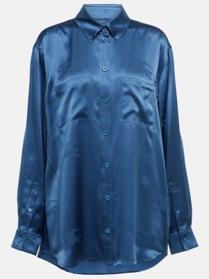 Копринена риза синьо Burberry