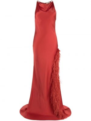 Satynowa sukienka wieczorowa w piórka Lapointe czerwona