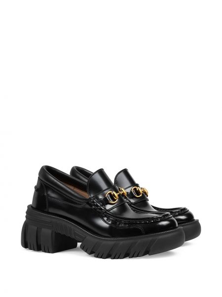 Loafers na platformie na sprzączkę Gucci czarne