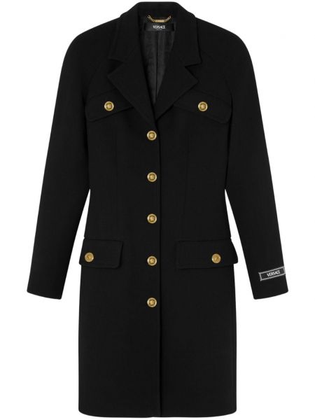 Manteau droit à boutons Versace noir